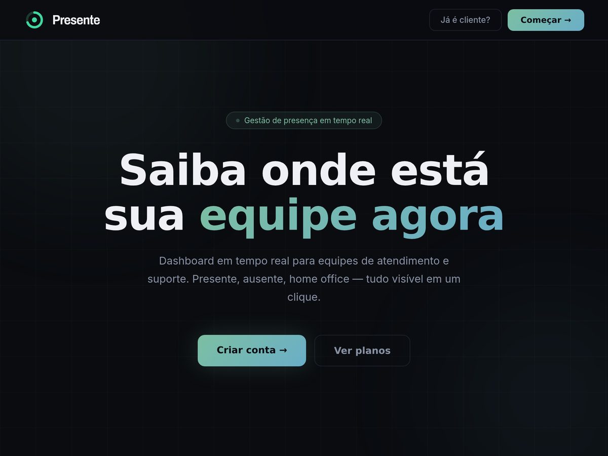 O sistema Presente num tablet deitado, com o painel da equipe em tempo real.